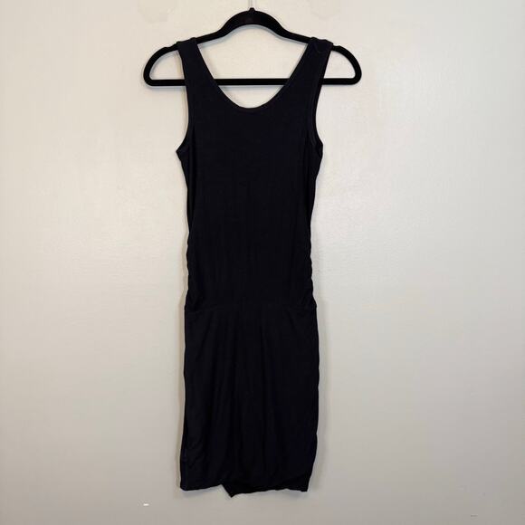 James Perse Revolve Mini Sheath Dress Womens 1 XS/S Black Tank Wide Strap Ruched - Picture 2 of 10